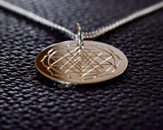 Sri Yantra Pendant - Hand Engraved In Sterling Silver