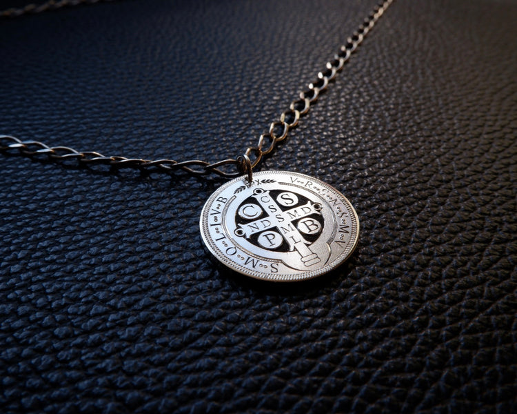St.Benedict Exorcism Prayer Pendant - Hand Engraved In Sterling Silver