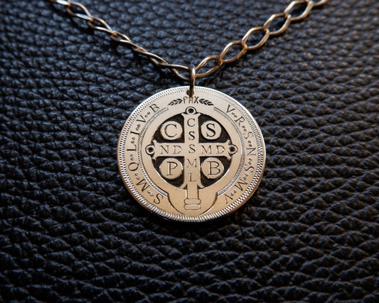 St.Benedict Exorcism Prayer Pendant - Hand Engraved In Sterling Silver