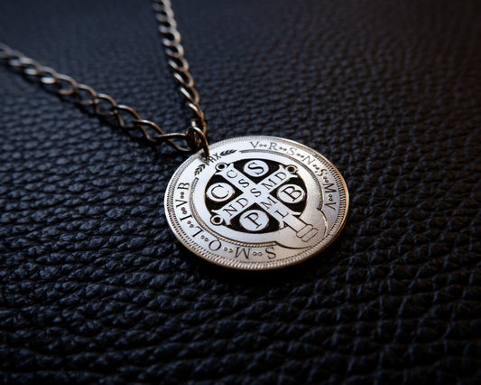 St.Benedict Exorcism Prayer Pendant - Hand Engraved In Sterling Silver